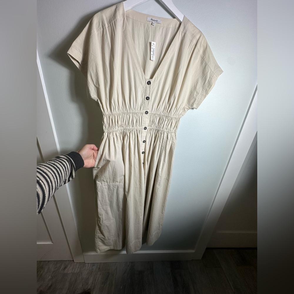 NWT Madewell Poplin Sophia Button-Front Midi  Neutral Dress, NH564, Size Medium - Picture 12 of 16